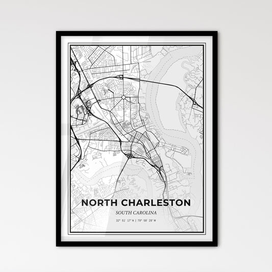 North Charleston South Carolina - Scandinavian Style City Map for Modern Home Decor