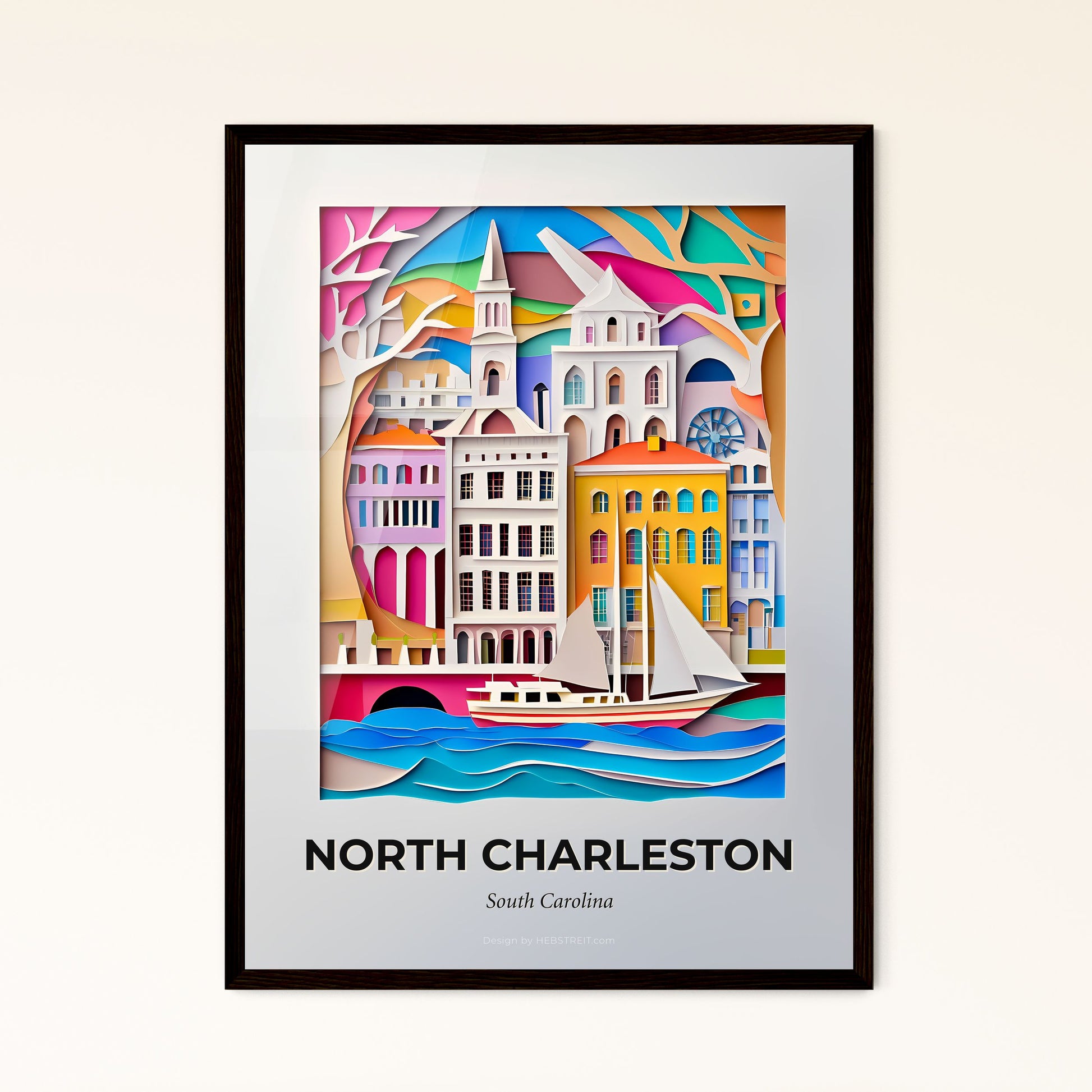 Vivid North Charleston, South Carolina - a city with a sailboat in the water