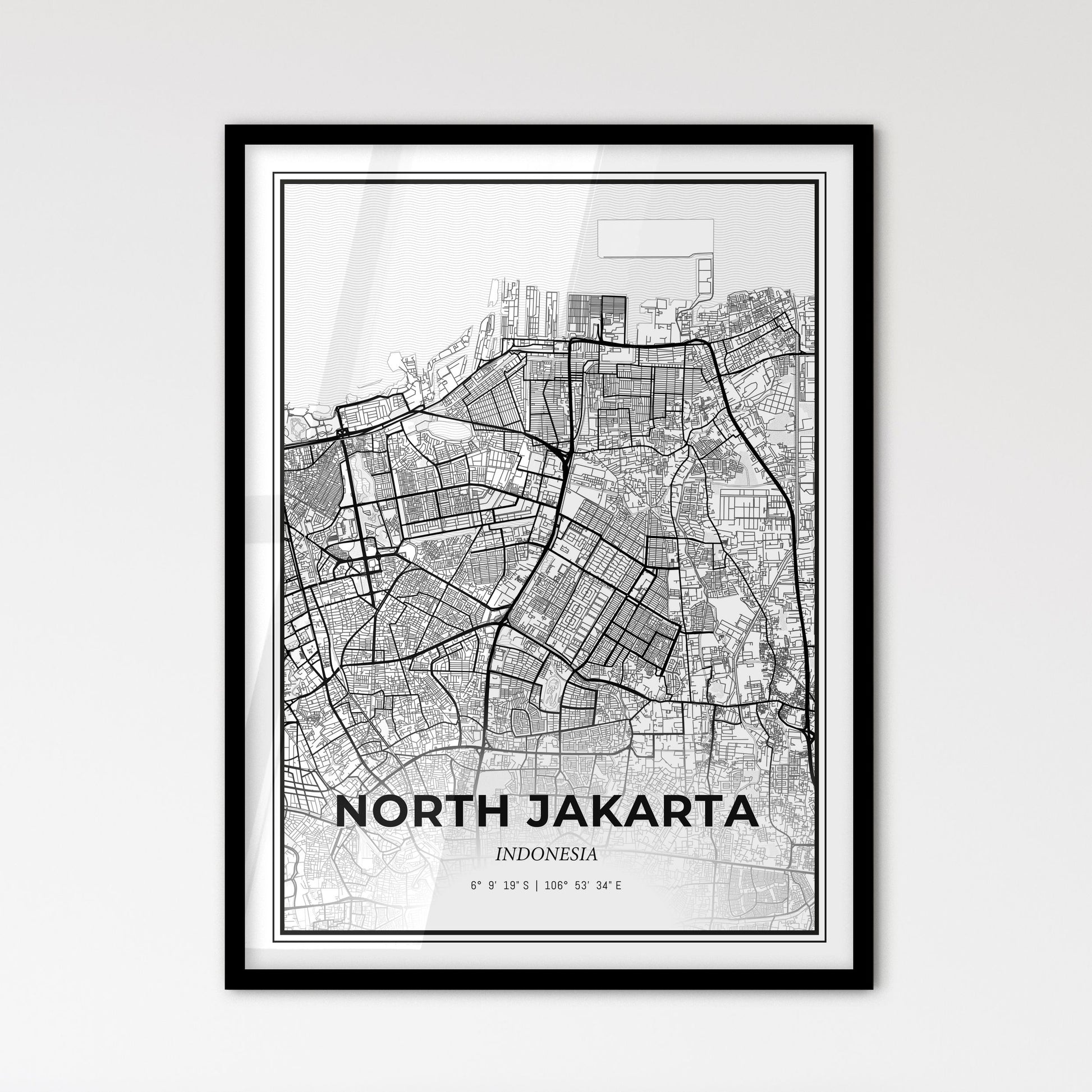 North Jakarta Indonesia - Scandinavian Style City Map for Modern Home Decor