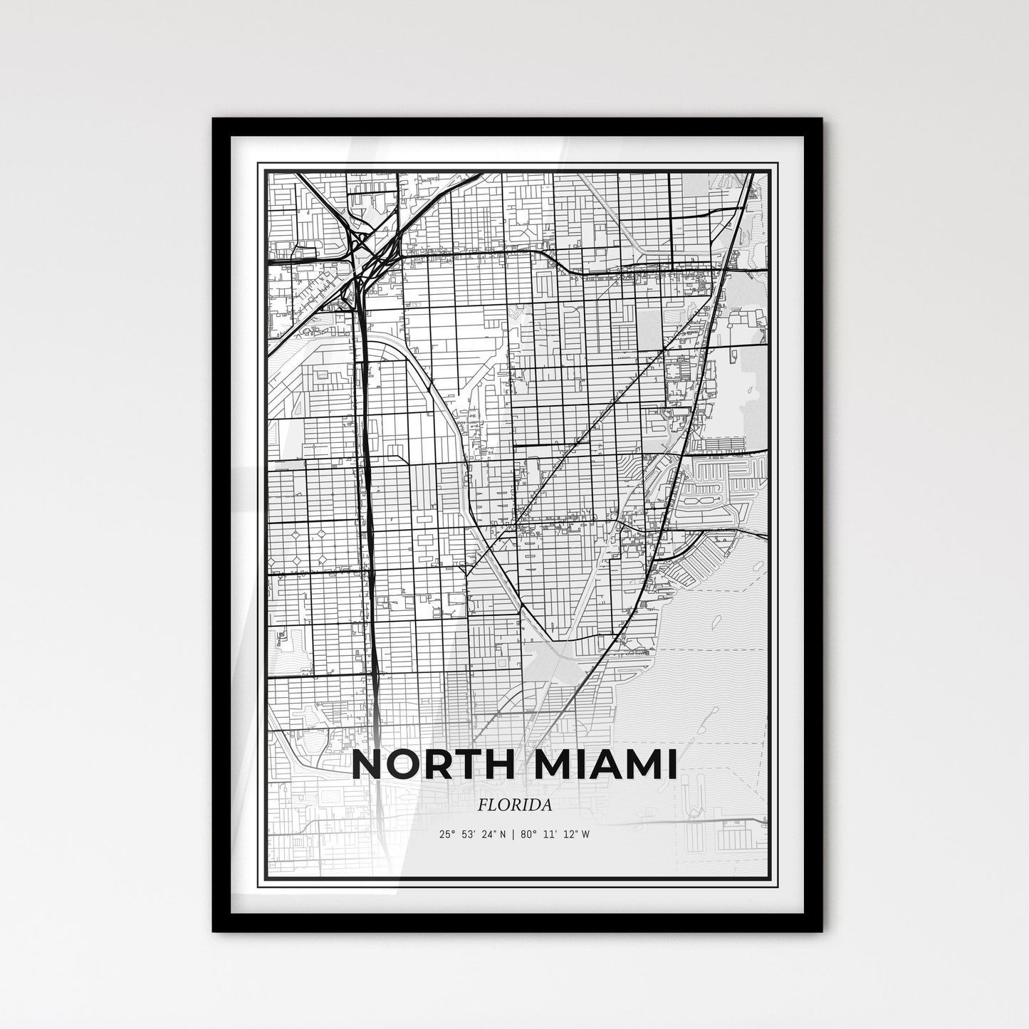 North Miami Florida - Scandinavian Style City Map for Modern Home Decor