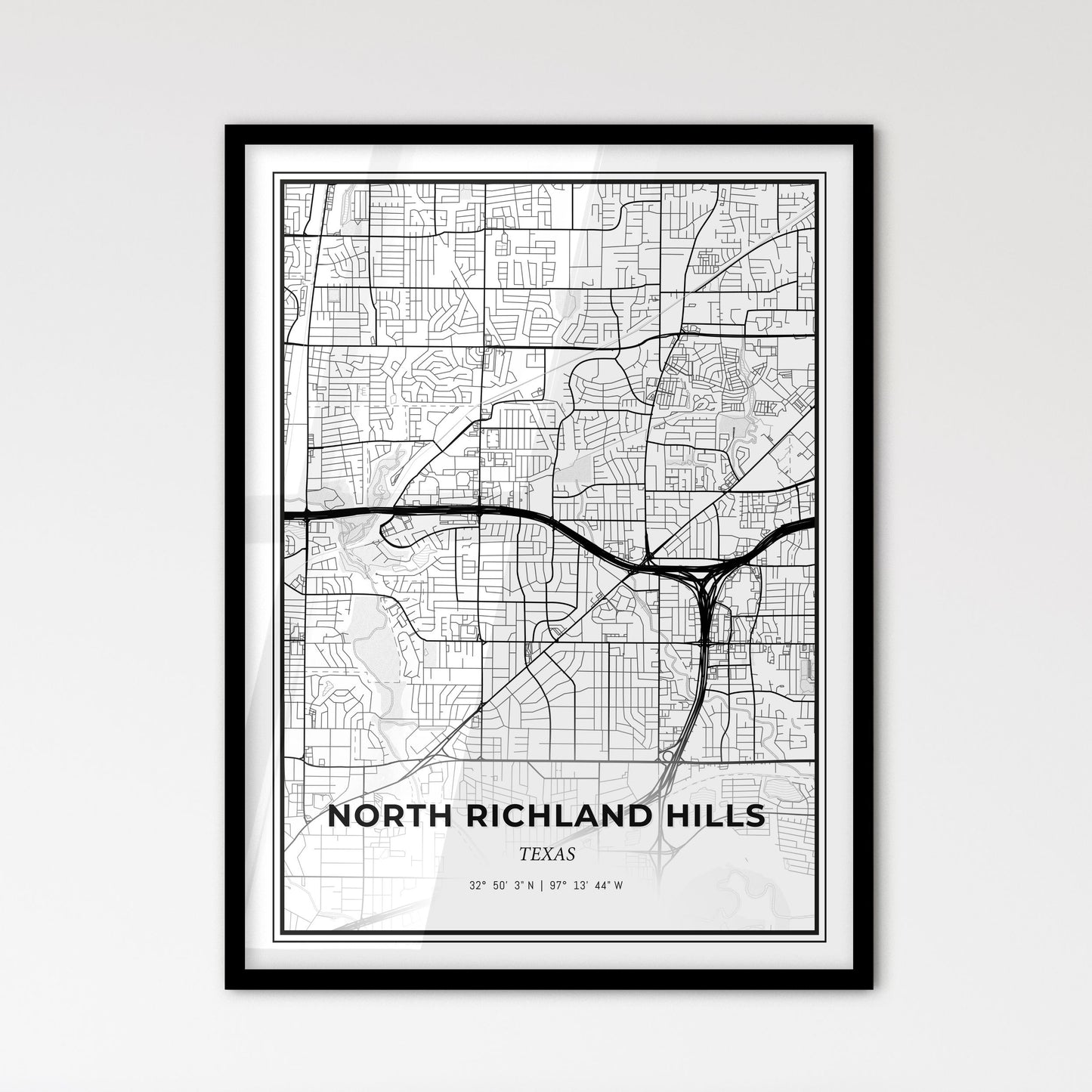 North Richland Hills Texas - Scandinavian Style City Map for Modern Home Decor