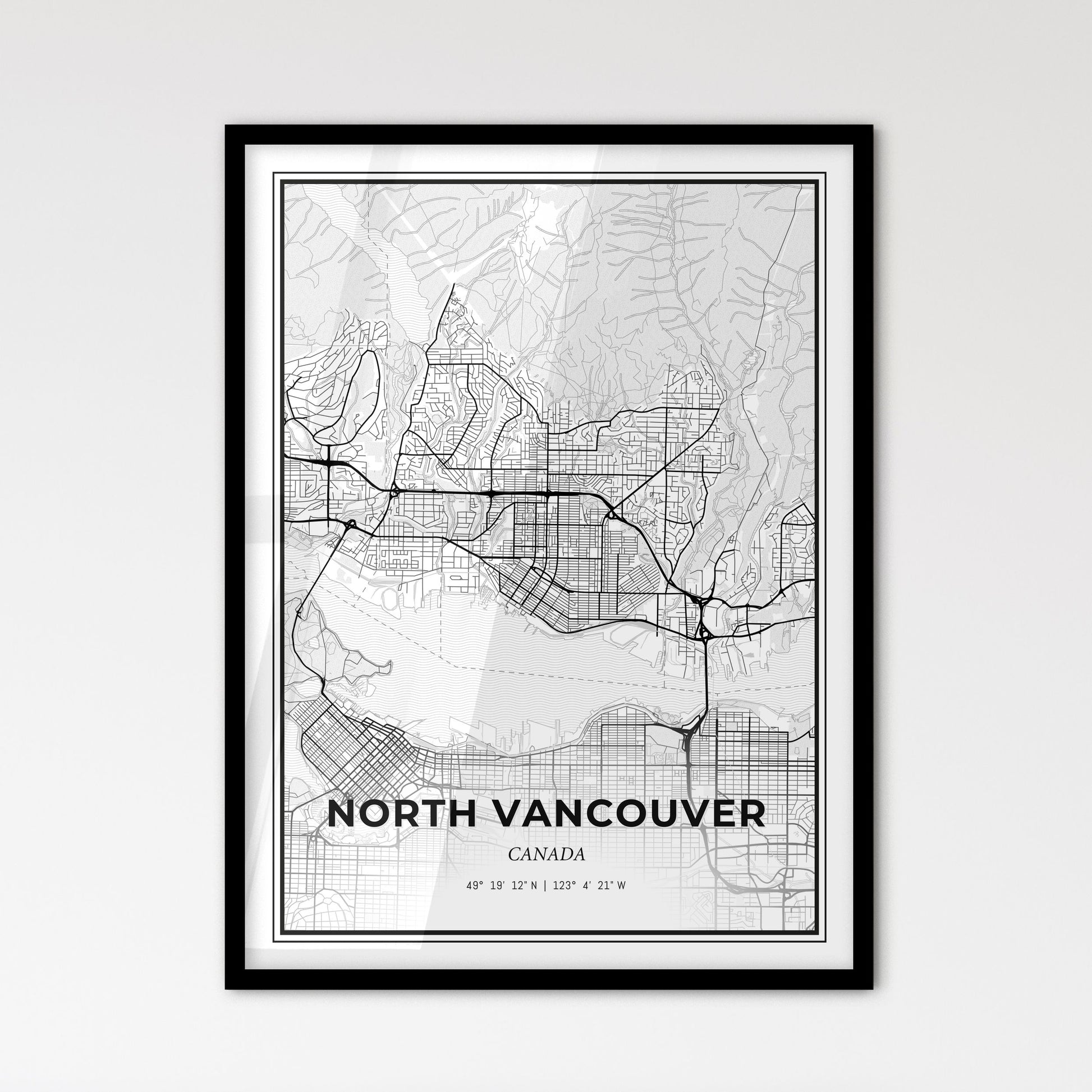 North Vancouver Canada - Scandinavian Style City Map for Modern Home Decor