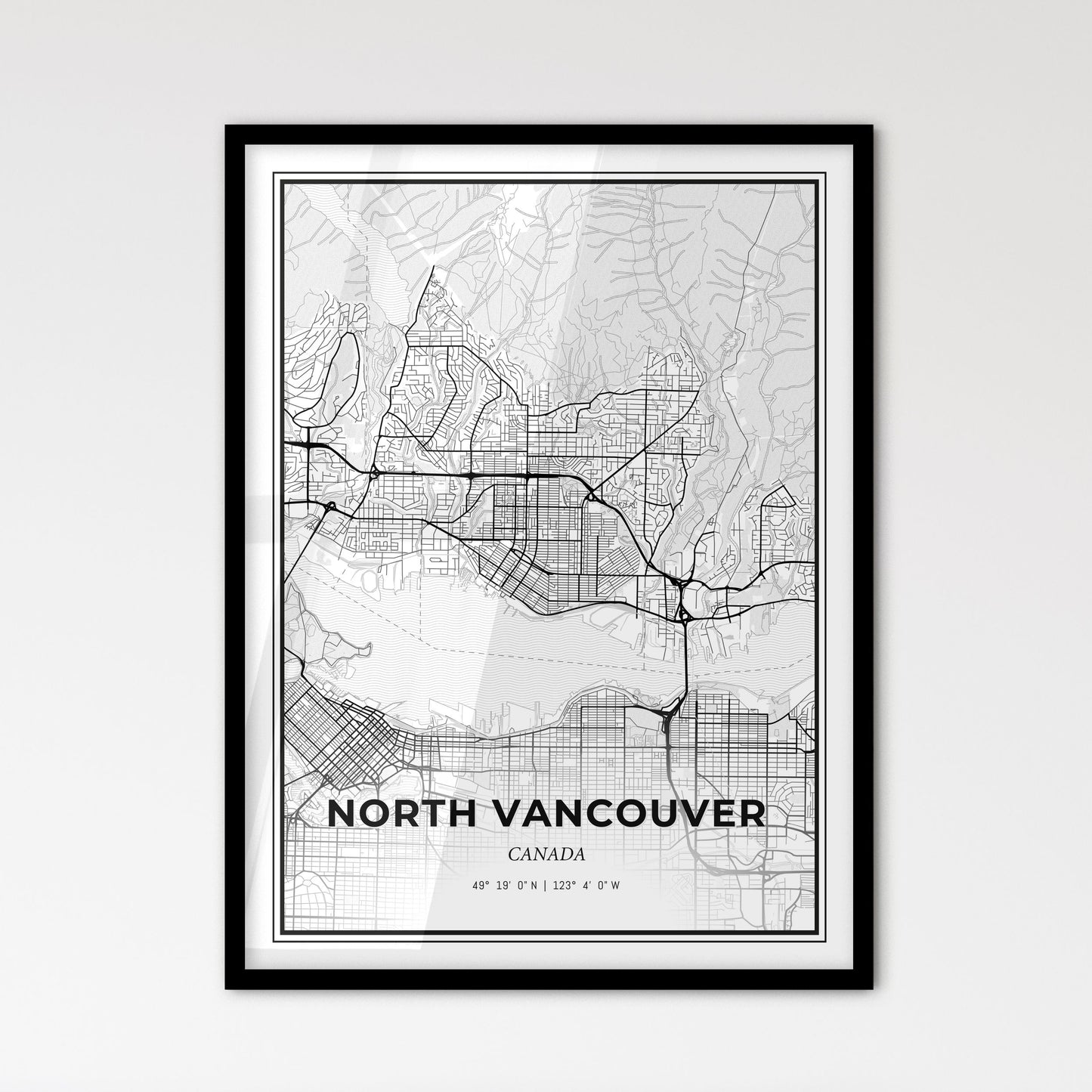 North Vancouver Canada - Scandinavian Style City Map for Modern Home Decor