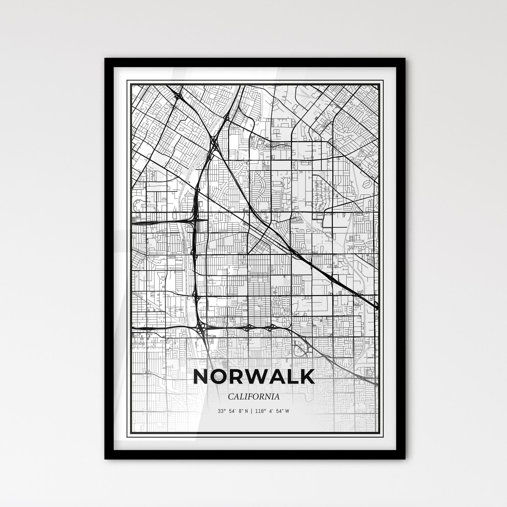 Norwalk California - Scandinavian Style City Map for Modern Home Decor