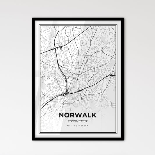 Norwalk Connecticut - Scandinavian Style City Map for Modern Home Decor