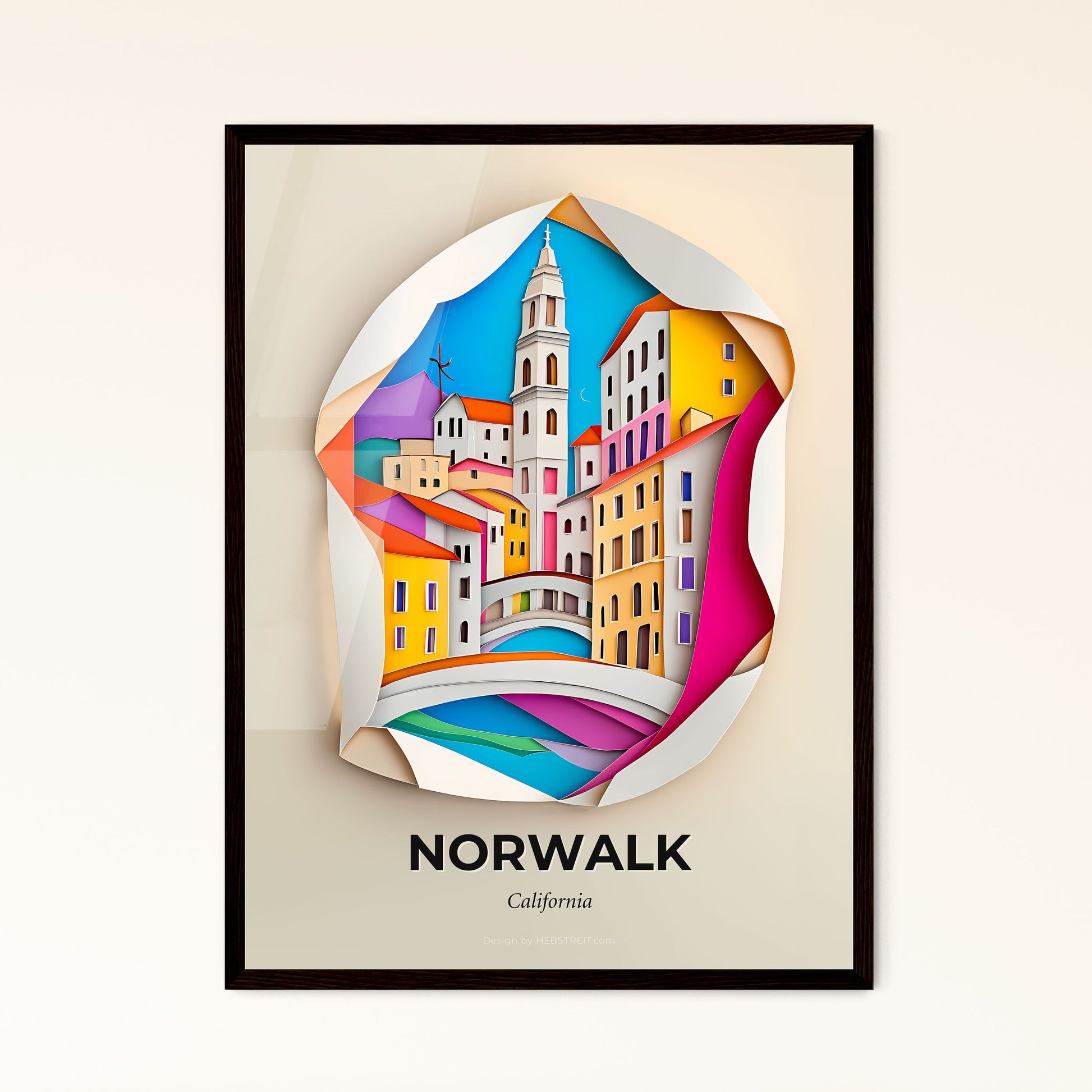 Vivid Norwalk, California - a paper cut of a city with a bridge