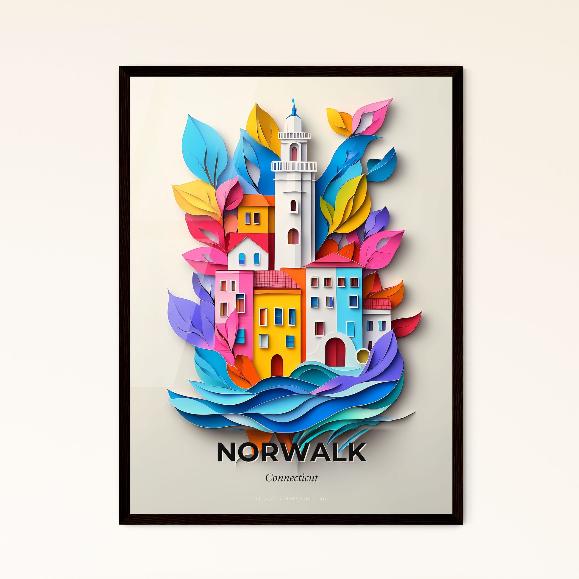 Vivid Norwalk, Connecticut - a paper cut of a city surrounded by leaves