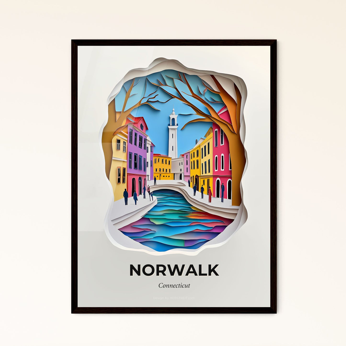 Vivid Norwalk, Connecticut - a paper cut of a city with a bridge