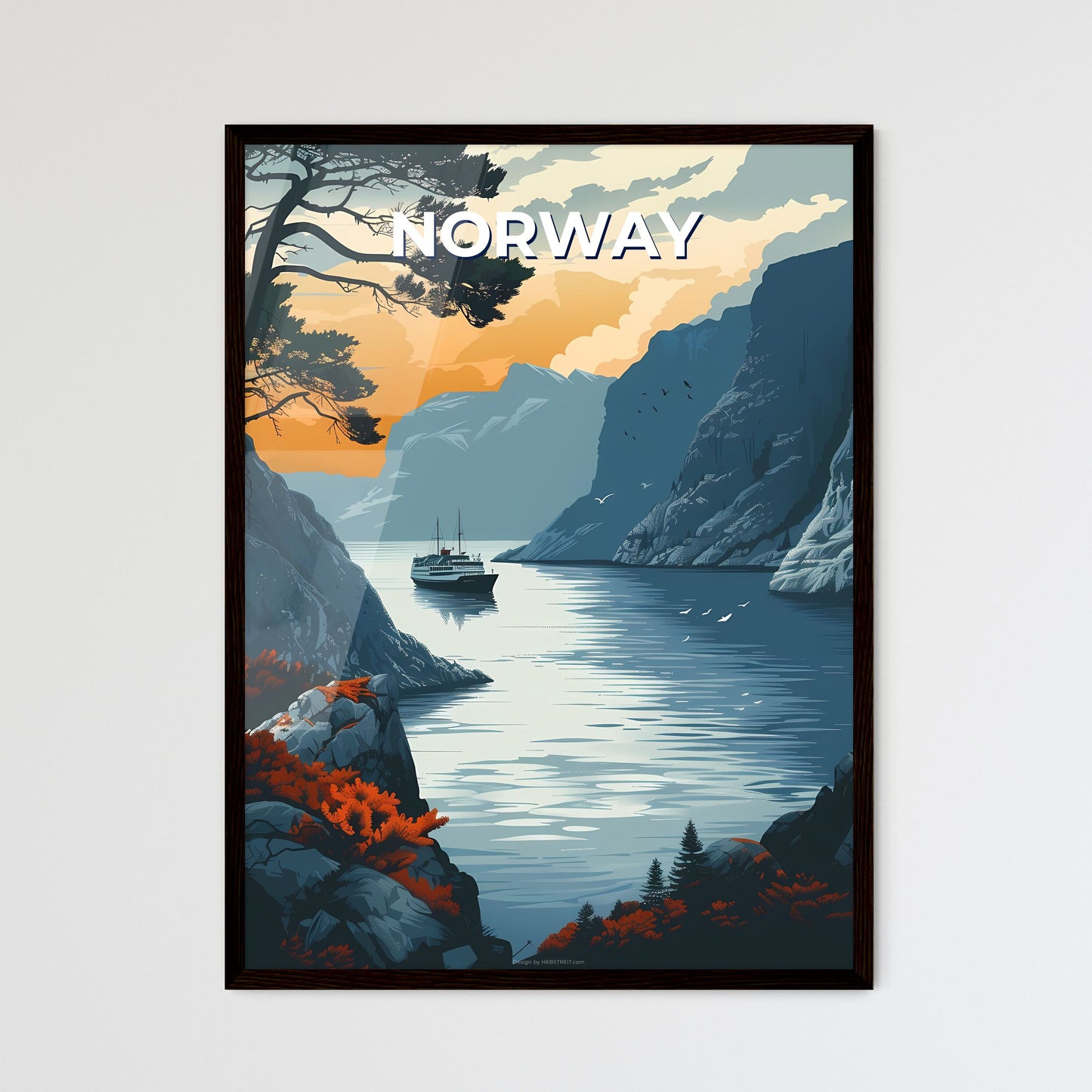 Vibrant Painting of a Boat on a Norwegian Lake: Artistic Landscape Art