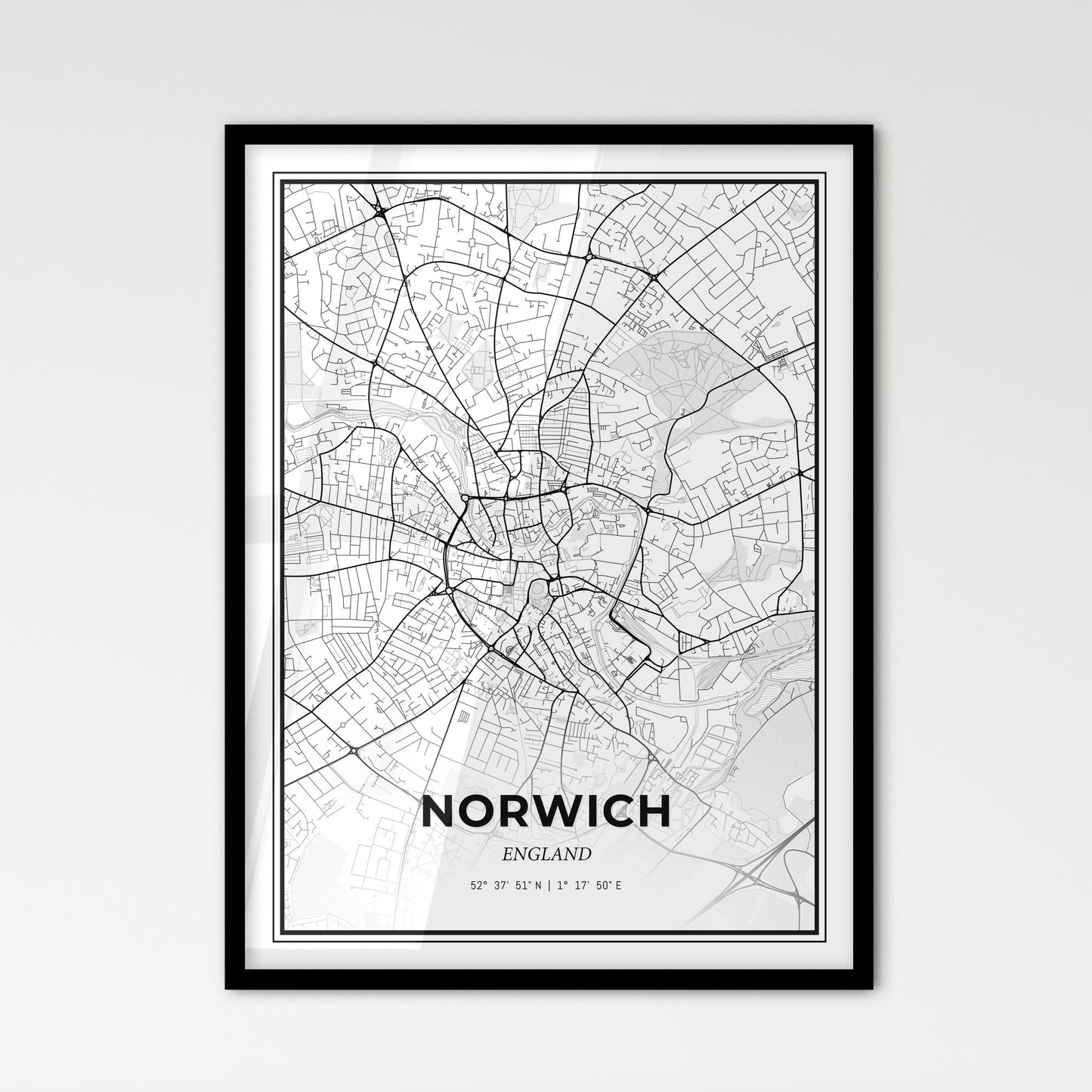 Norwich England - Scandinavian Style City Map for Modern Home Decor