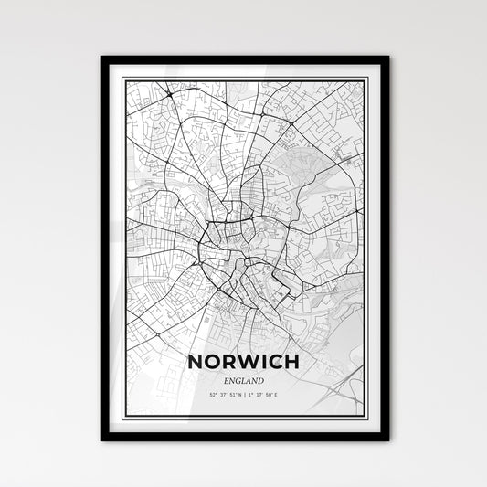 Norwich England - Scandinavian Style City Map for Modern Home Decor