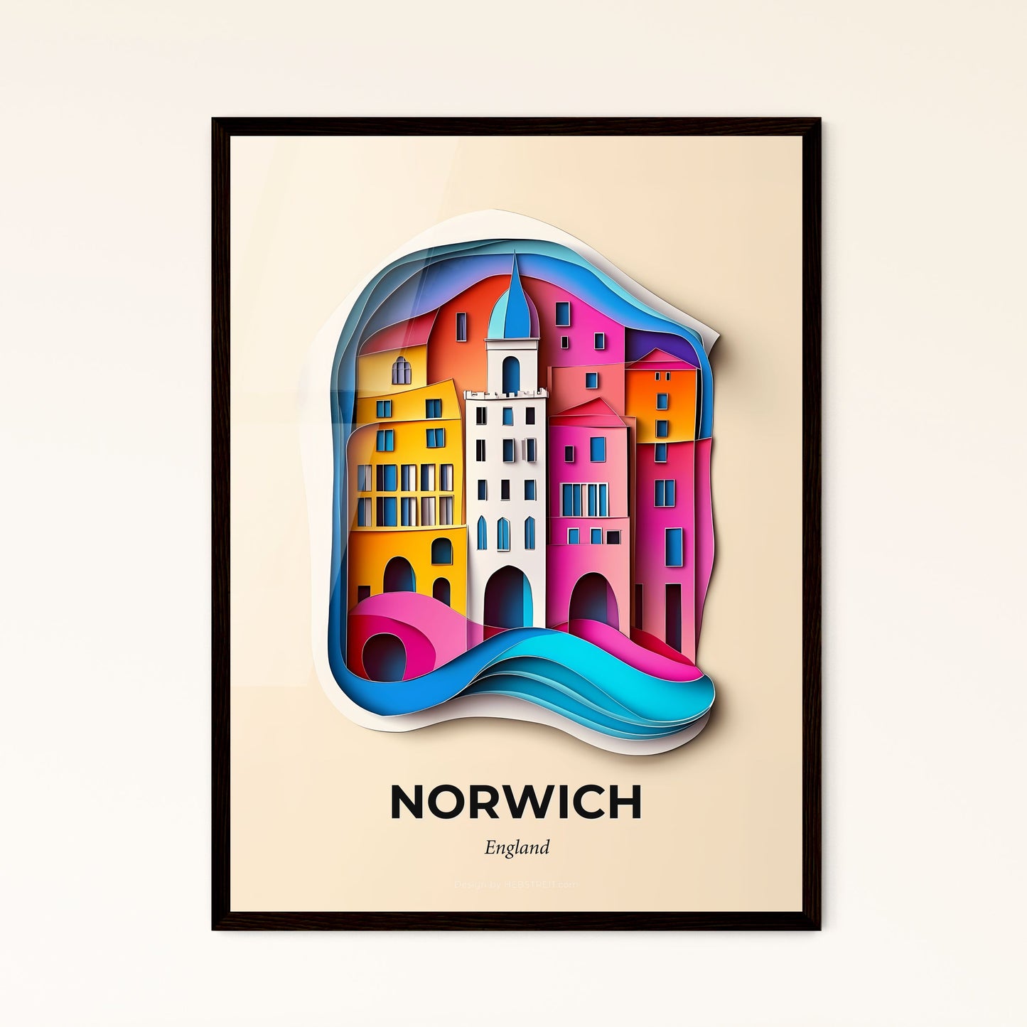 Vivid Norwich, England - a paper cut of a city with a bridge