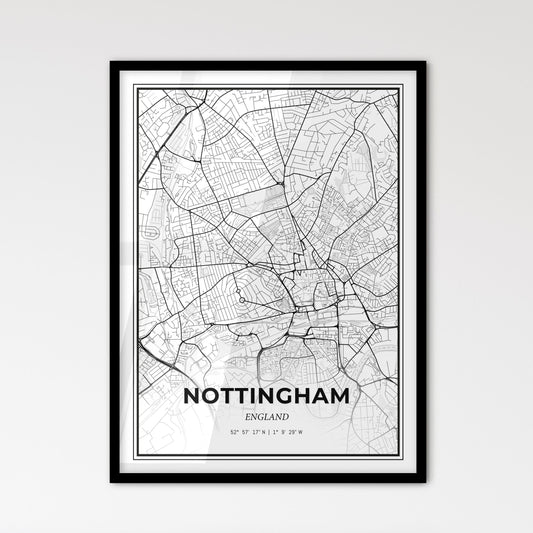 Nottingham England - Scandinavian Style City Map for Modern Home Decor