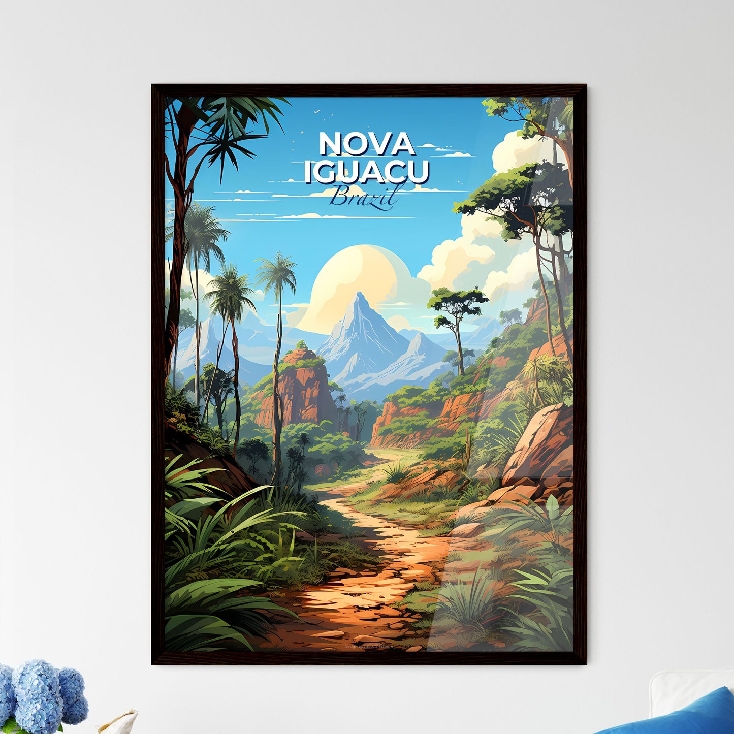 Vibrant Nova Iguacu Brazil Skyline Painting Landscape with Trees Mountains Art Default Title