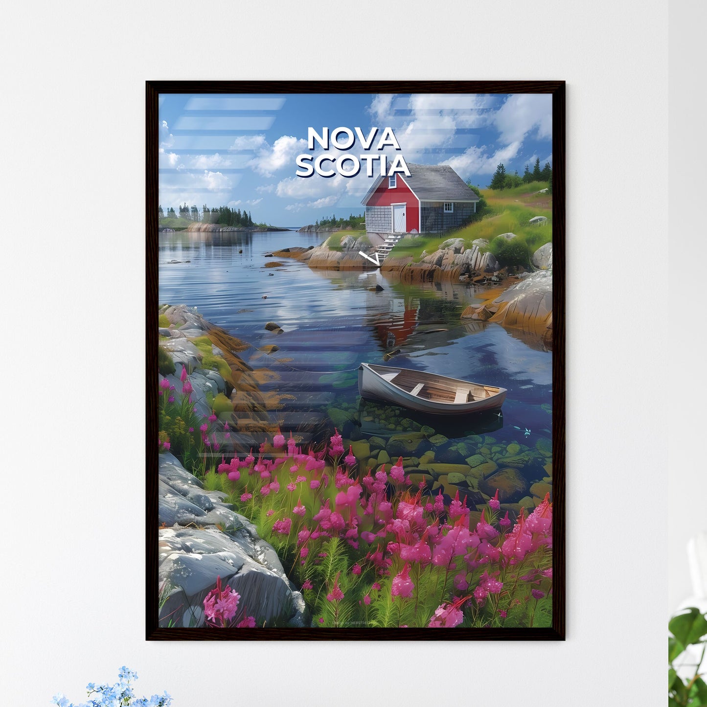 Stunning Artwork Depicting Nova Scotia, Canada, with a Boat on the Water, Embracing the Essence of Maritime Art