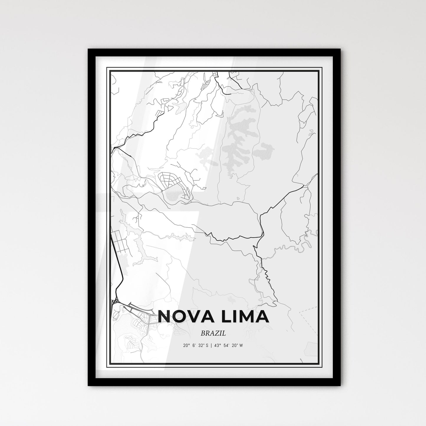 Nova Lima Brazil - Scandinavian Style City Map for Modern Home Decor