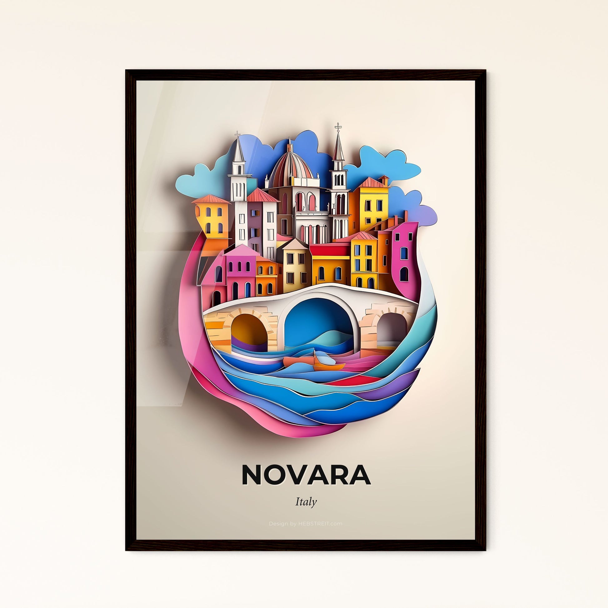 Vivid Novara, Italy - a paper cut of a city with a bridge