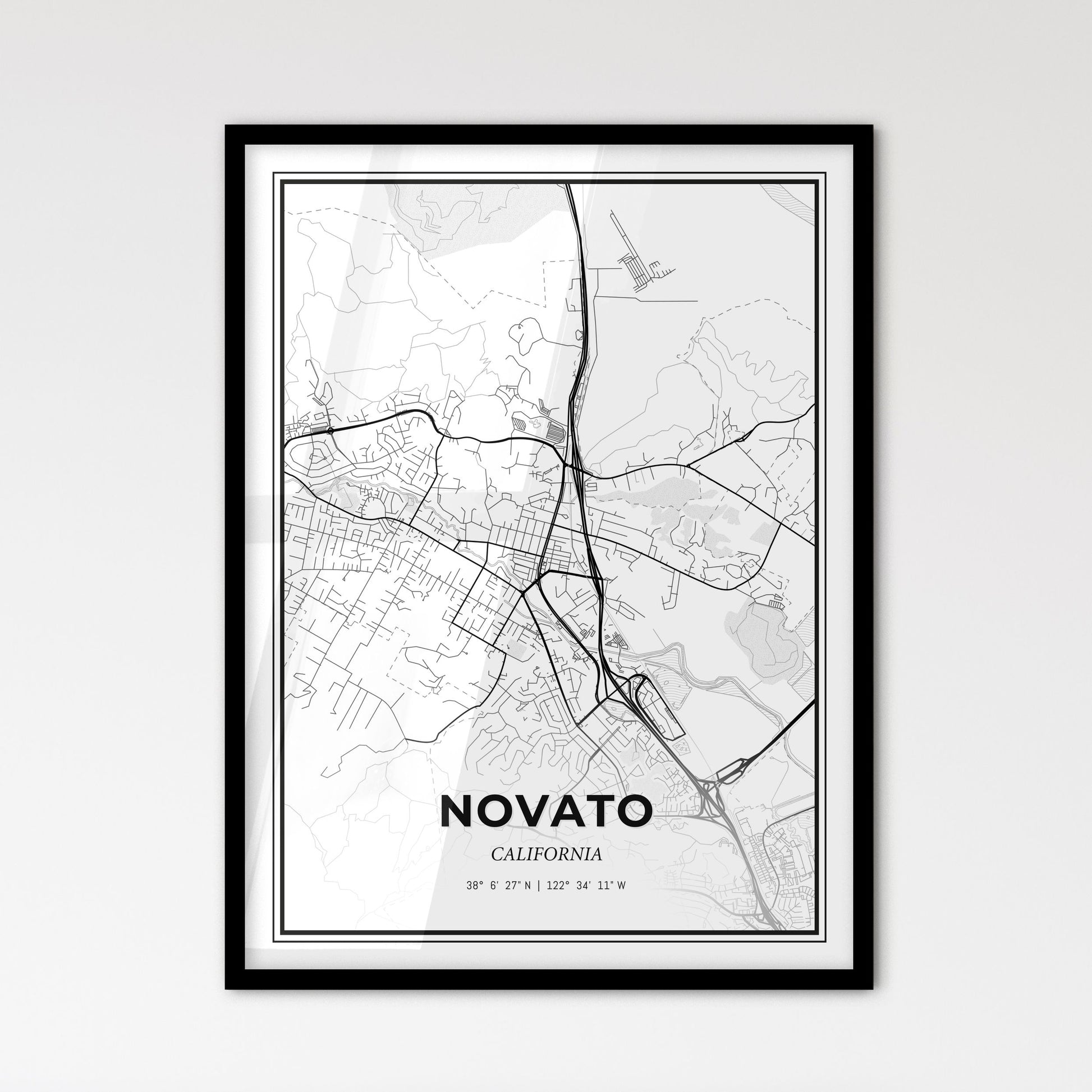 Novato California - Scandinavian Style City Map for Modern Home Decor