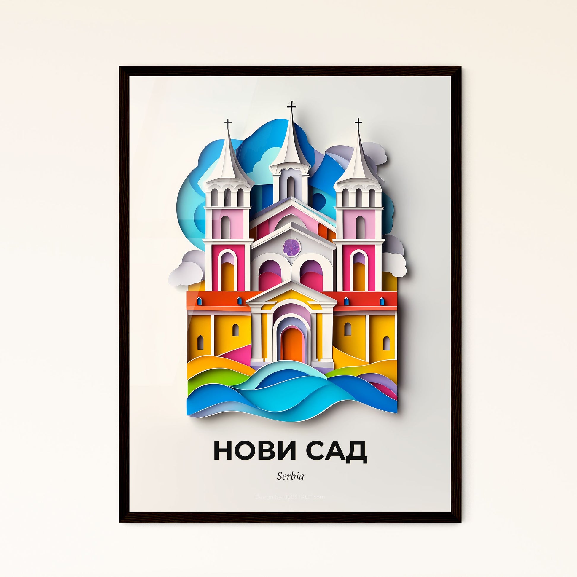 Vivid Novi Sad, Serbia - a church with a rainbow colored roof and a blue sky