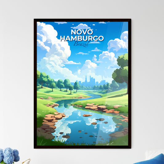 Hand-Painted Art of Novo Hamburgo Brazil Cityscape with River and Green Fields Default Title