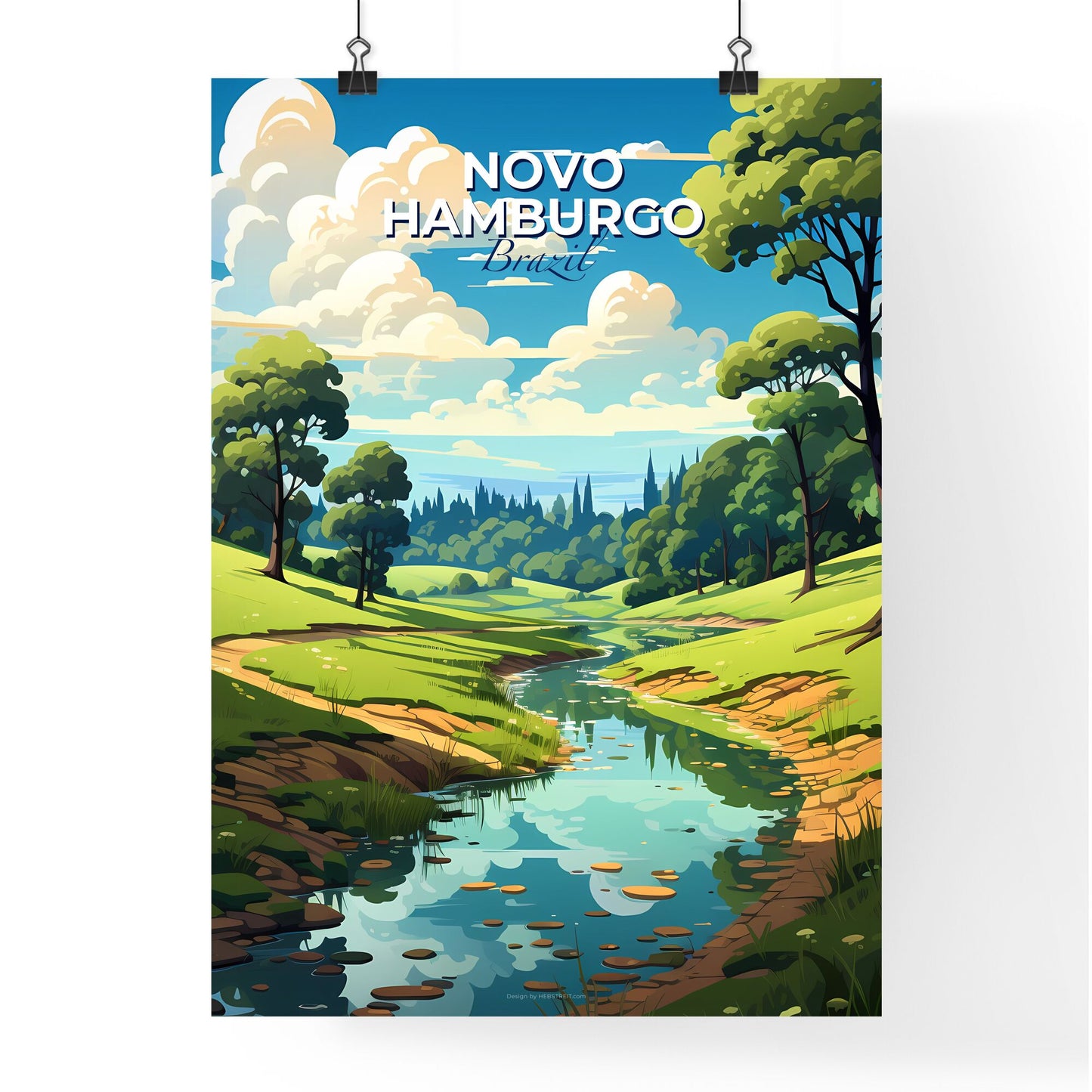 Novo Hamburgo City Brazil Skyline River Green Valley Artistic Painting Default Title