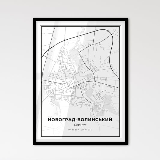 Novohrad-Volynskyi Ukraine - Scandinavian Style City Map for Modern Home Decor