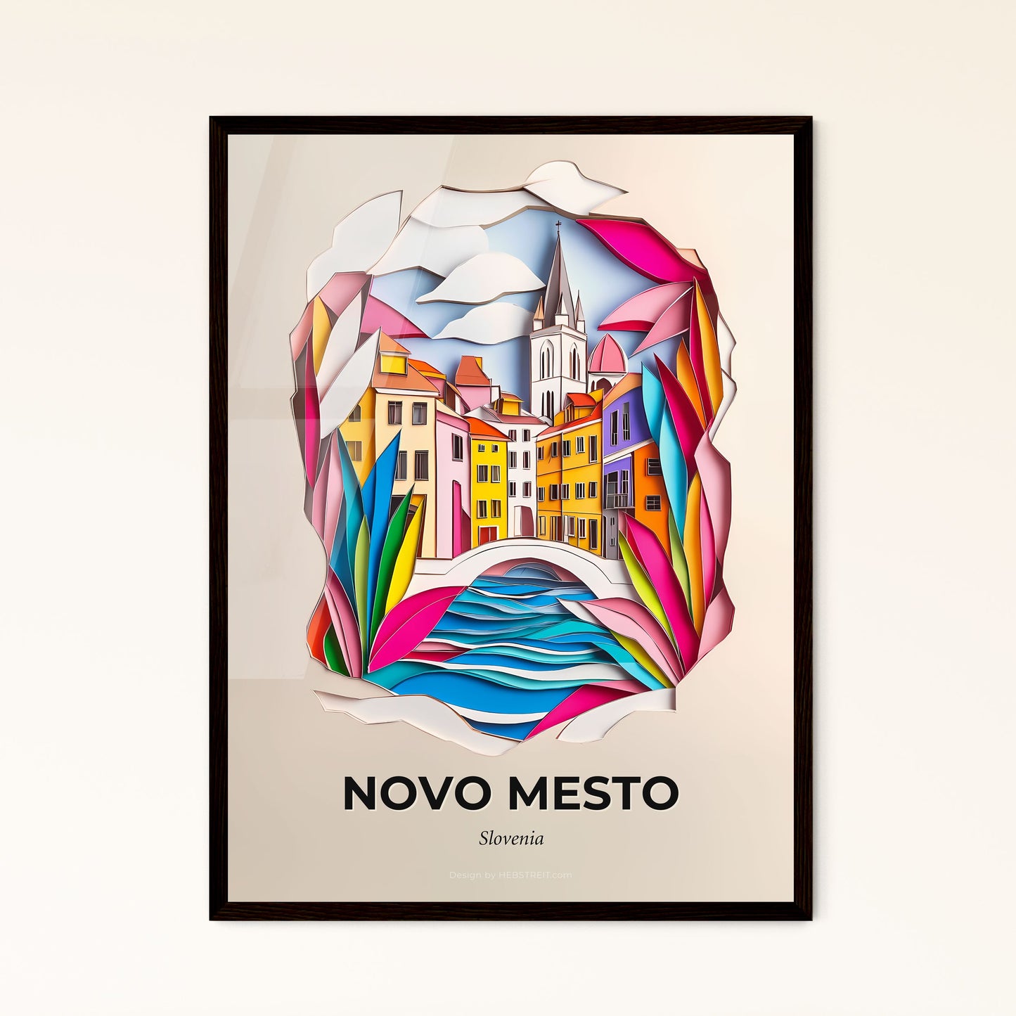 Vivid Novo Mesto, Slovenia - a paper cut of a city with a bridge