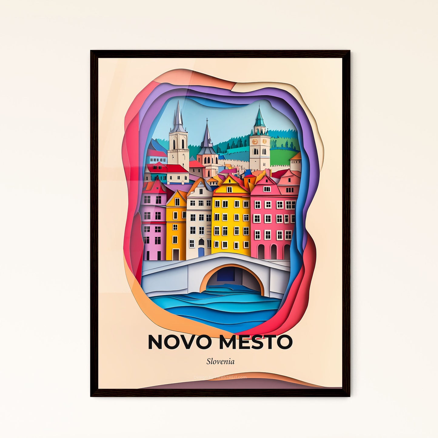 Vivid Novo Mesto, Slovenia - a paper cut of a city with a bridge