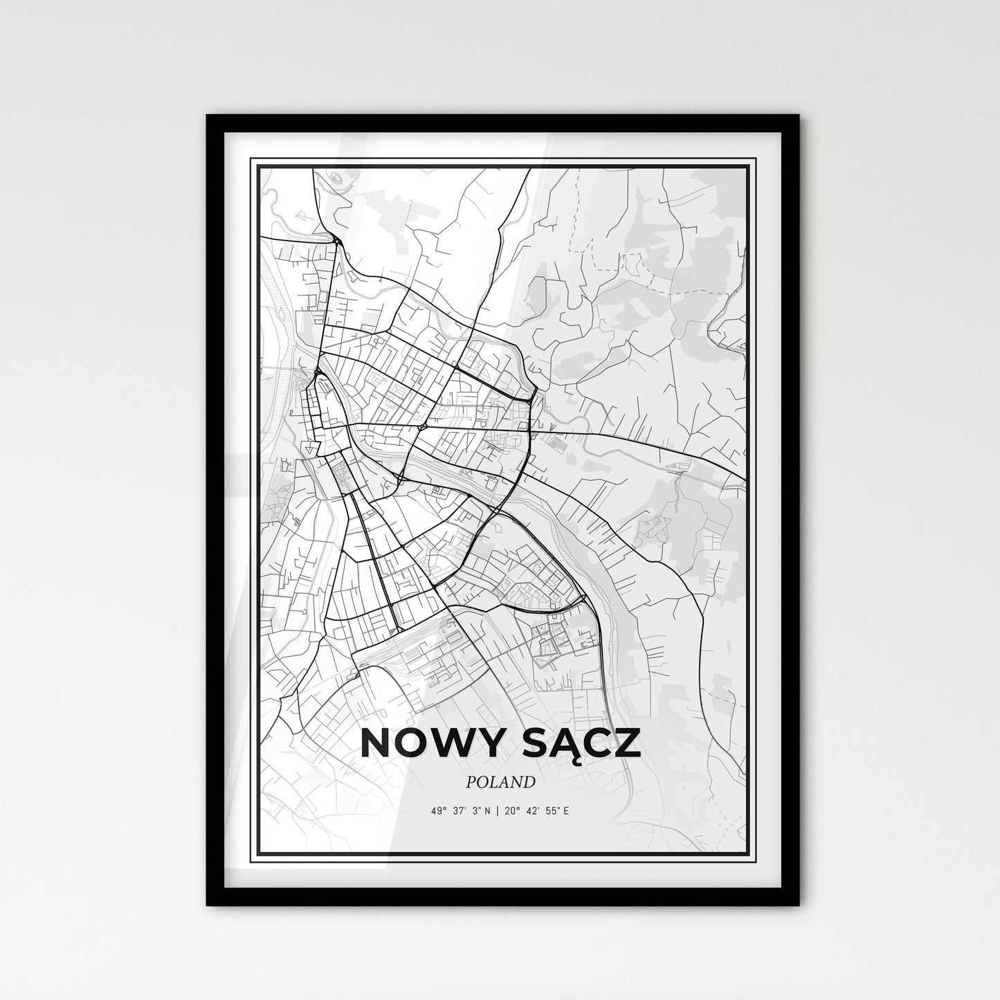 Nowy Sącz Poland - Scandinavian Style City Map for Modern Home Decor