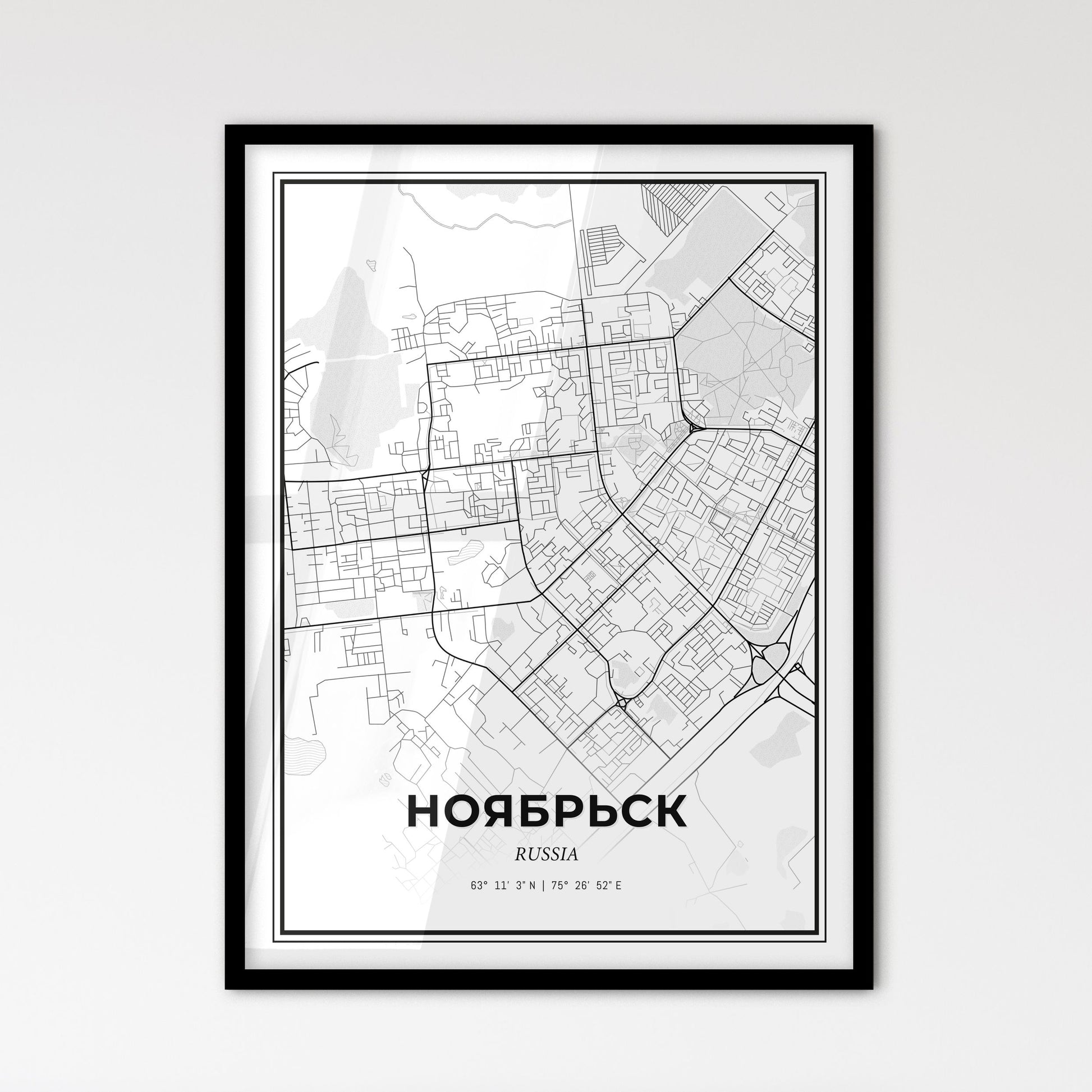 Noyabrsk Russia - Scandinavian Style City Map for Modern Home Decor