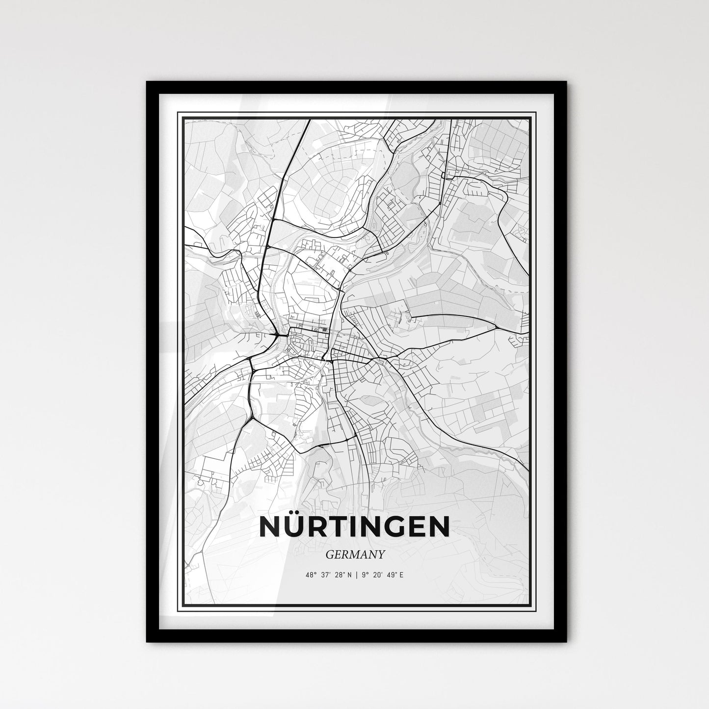 Nurtingen Germany - Scandinavian Style City Map for Modern Home Decor