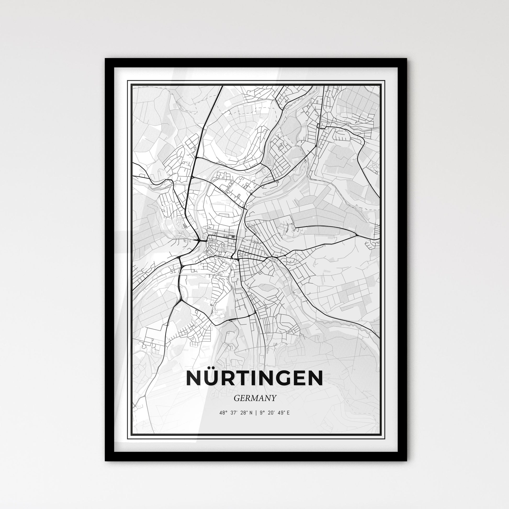 Nurtingen Germany - Scandinavian Style City Map for Modern Home Decor