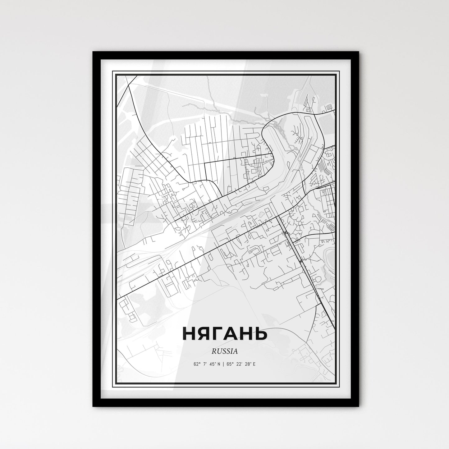 Nyagan Russia - Scandinavian Style City Map for Modern Home Decor