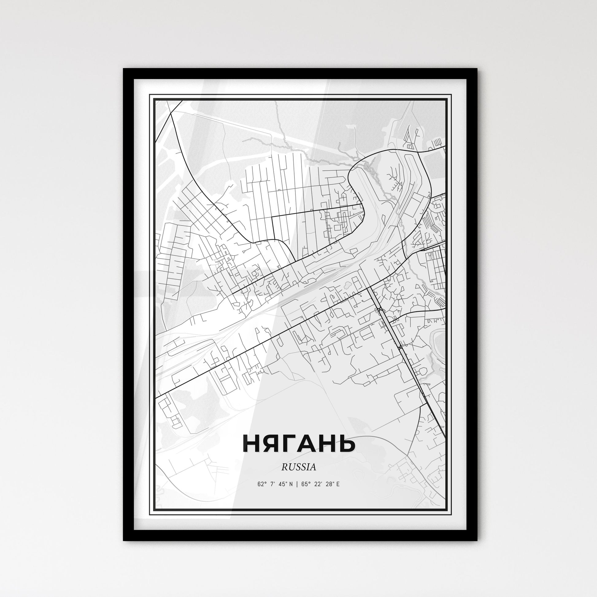 Nyagan Russia - Scandinavian Style City Map for Modern Home Decor