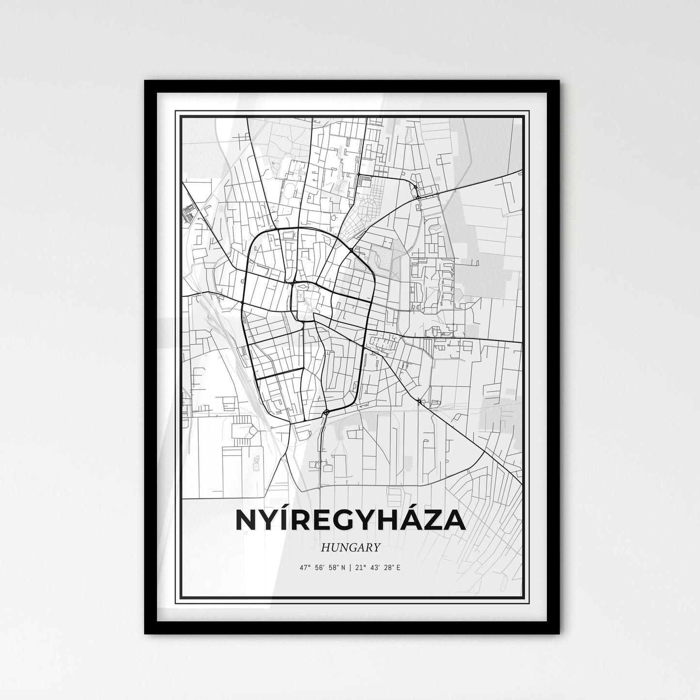 Nyíregyháza Hungary - Scandinavian Style City Map for Modern Home Decor