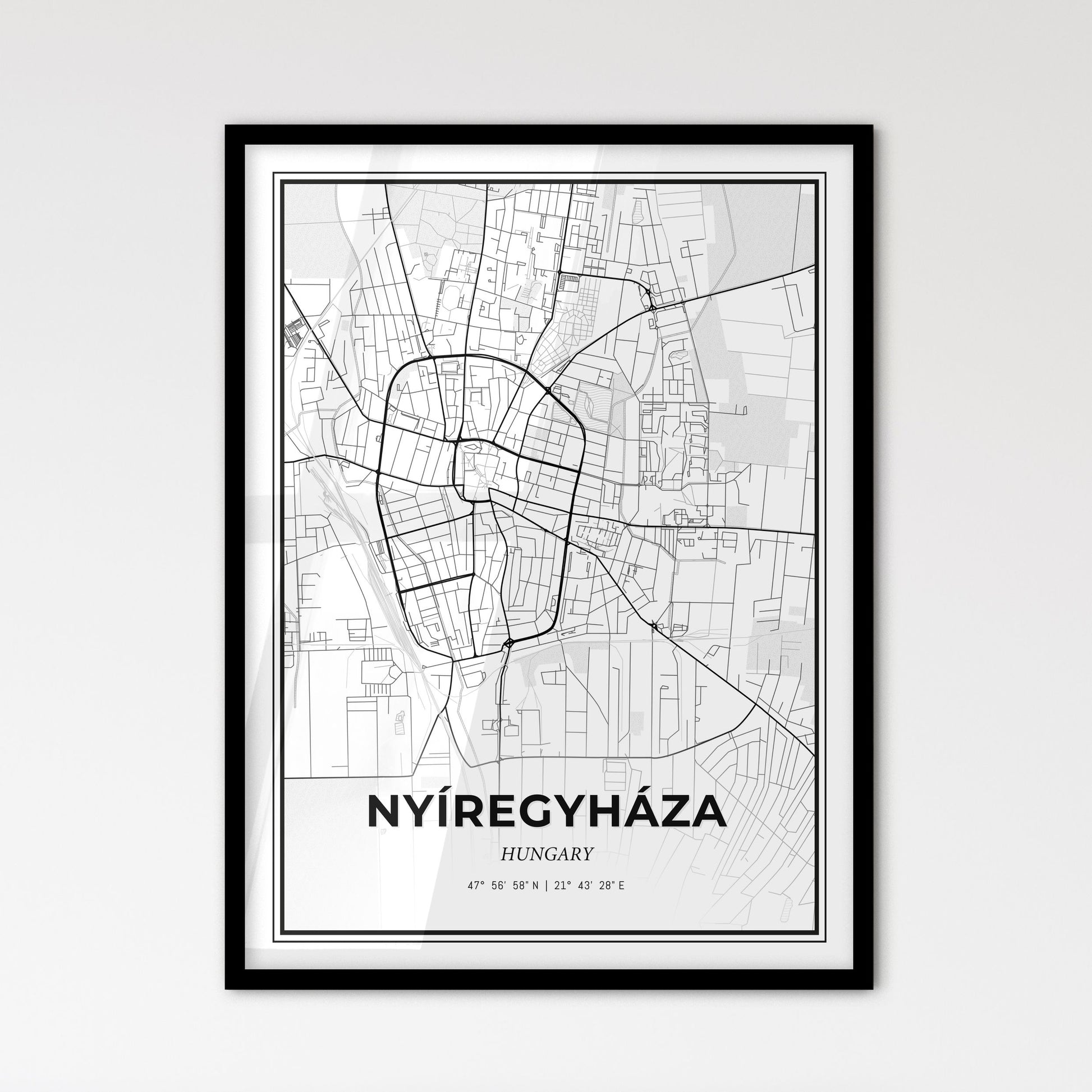 Nyíregyháza Hungary - Scandinavian Style City Map for Modern Home Decor