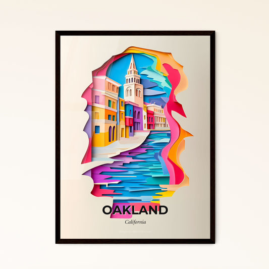 Vivid Oakland, California - a colorful city scene with a river and a clock tower