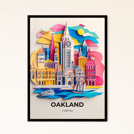 Vivid Oakland, California - a paper cut of a city with a clock tower