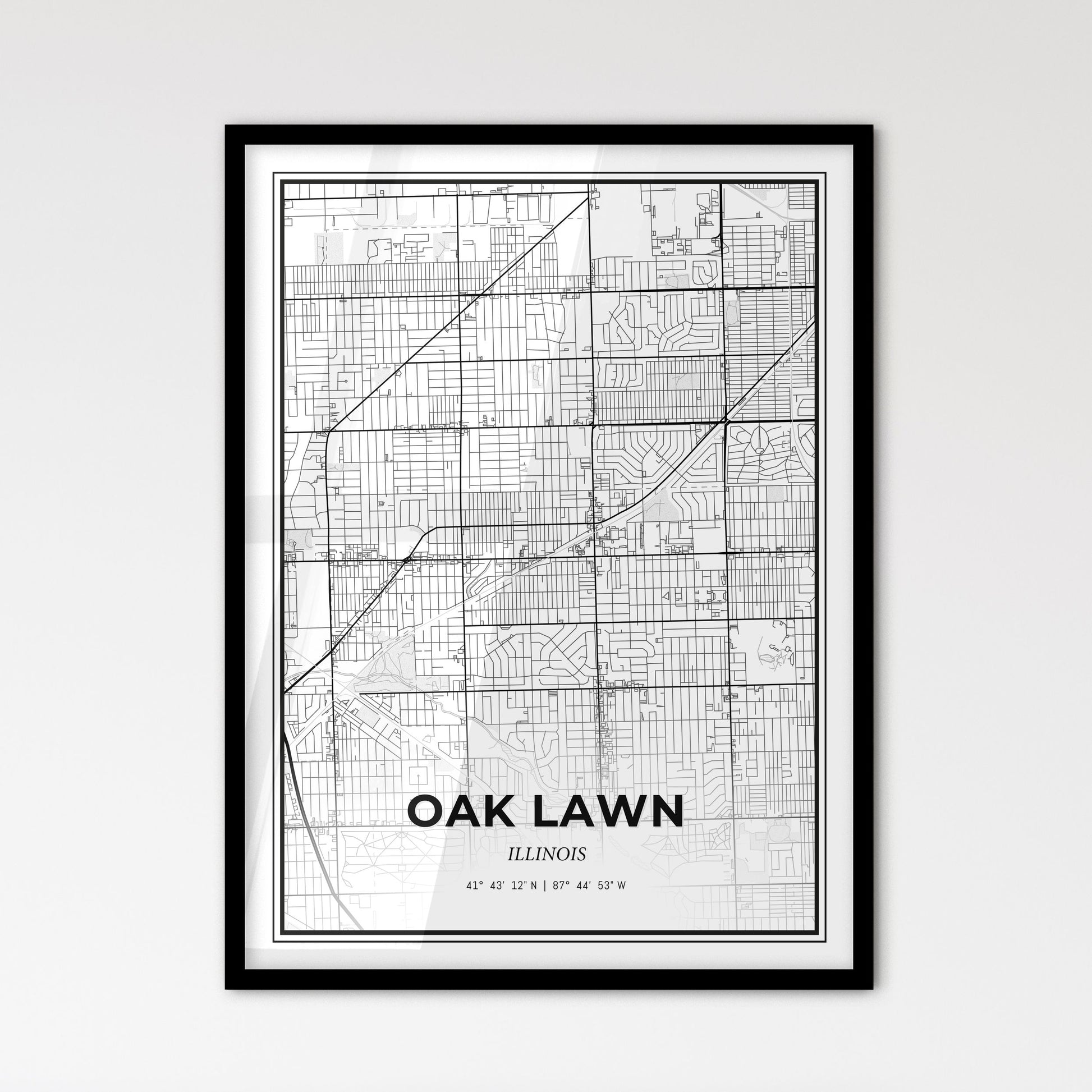 Oak Lawn Illinois - Scandinavian Style City Map for Modern Home Decor