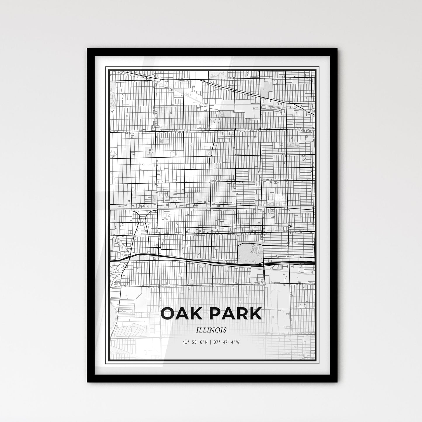 Oak Park Illinois - Scandinavian Style City Map for Modern Home Decor