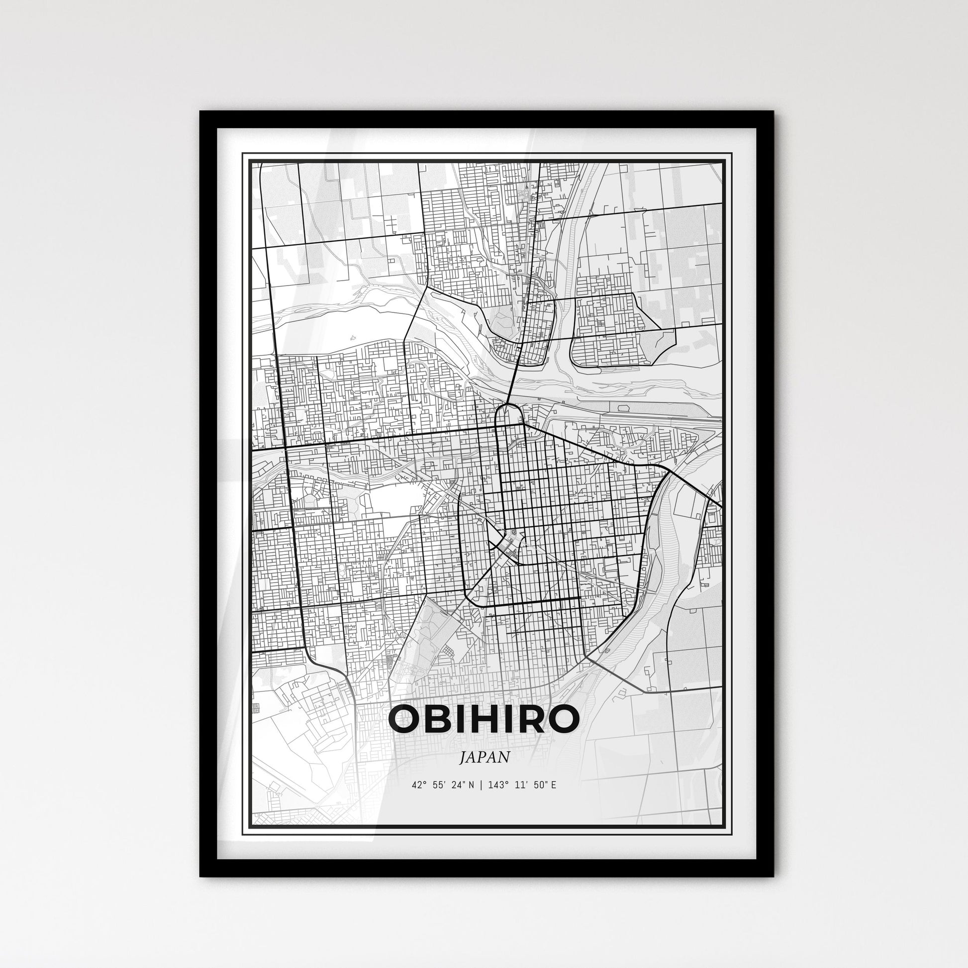 Obihiro Japan - Scandinavian Style City Map for Modern Home Decor