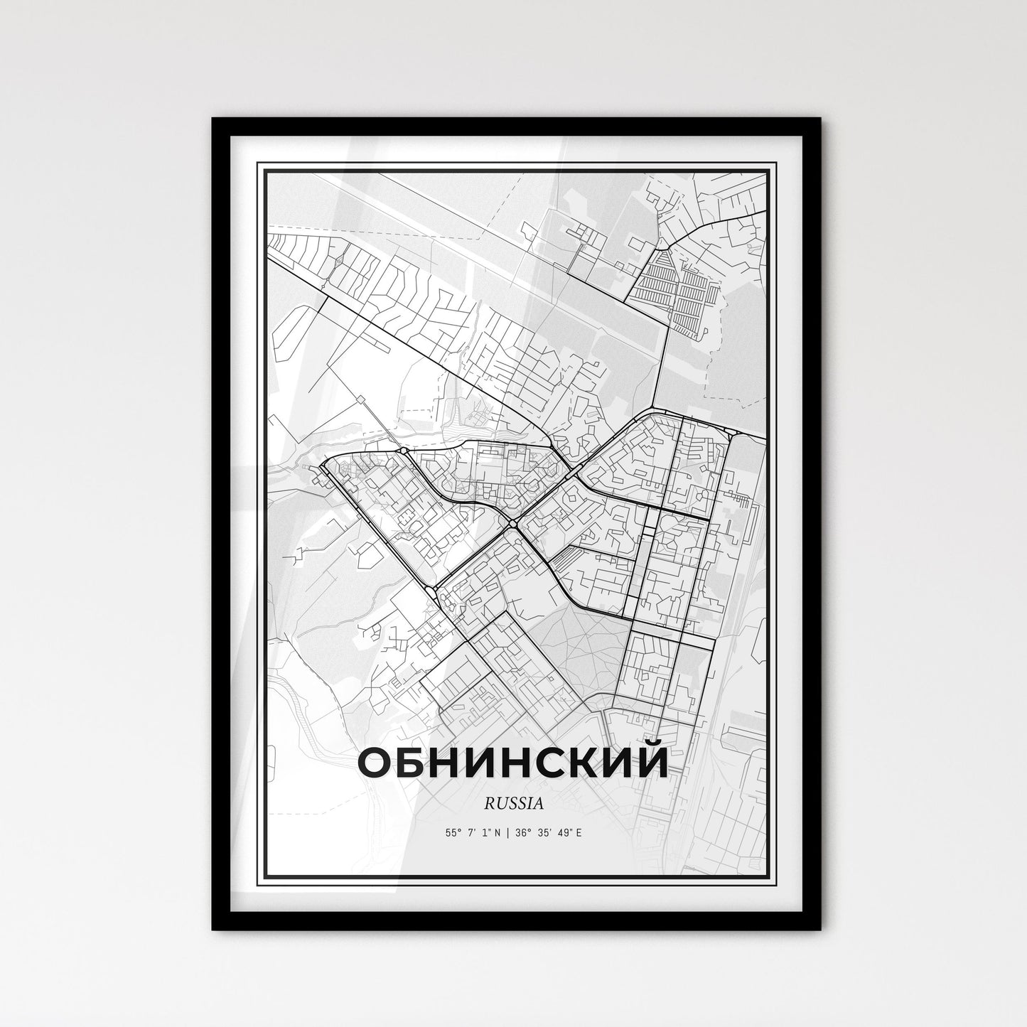 Obninsk Russia - Scandinavian Style City Map for Modern Home Decor