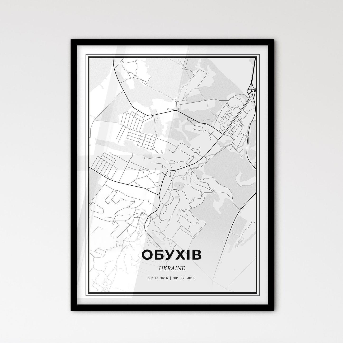 Obukhiv Ukraine - Scandinavian Style City Map for Modern Home Decor