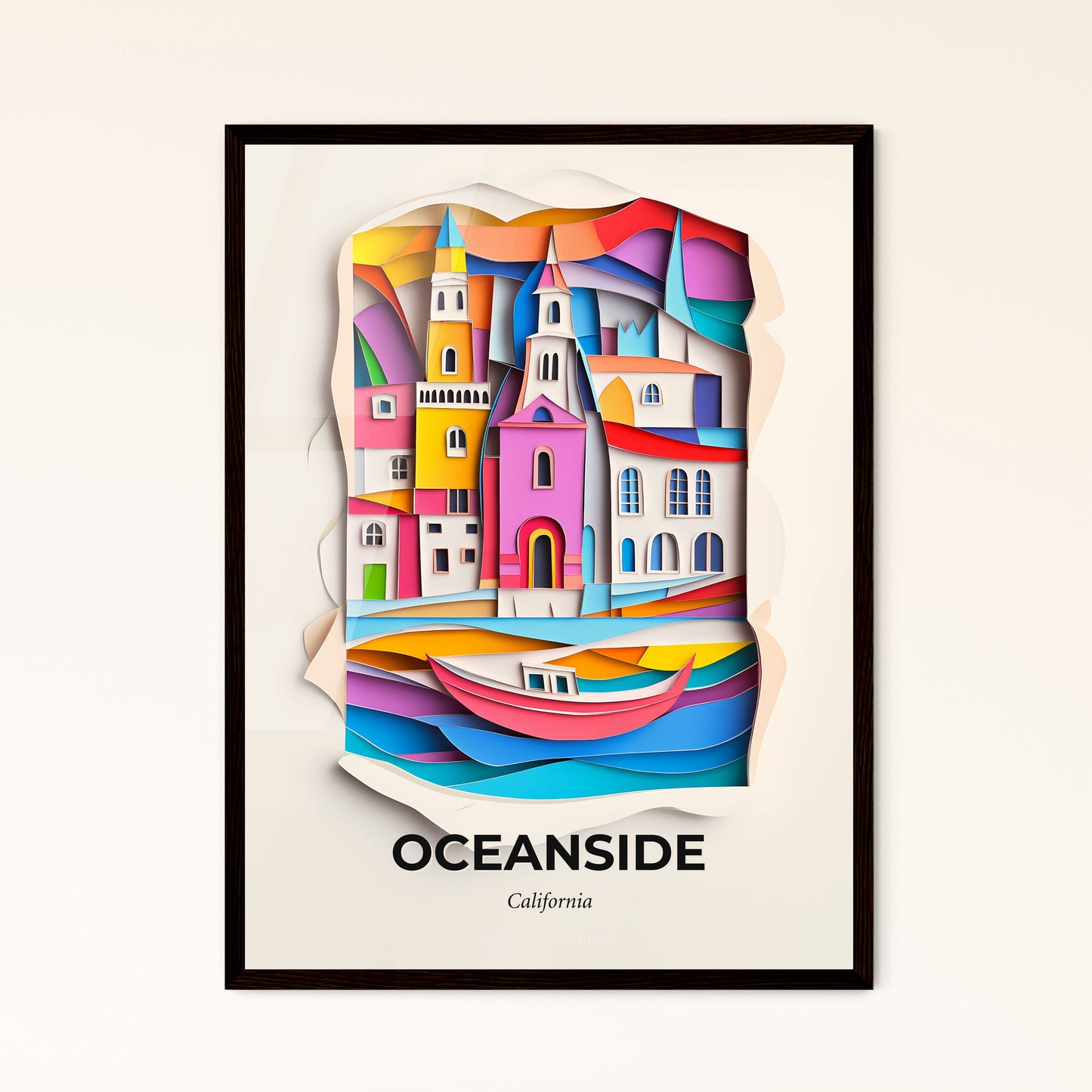 Vivid Oceanside, California - a paper cut of a city with a boat