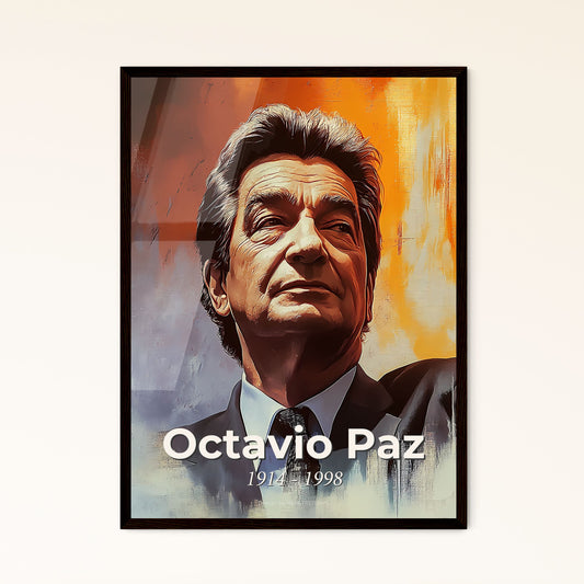 Portrait of Octavio Paz, 1914 - 1998. Impressionistic painting of a man in a suit and tie.