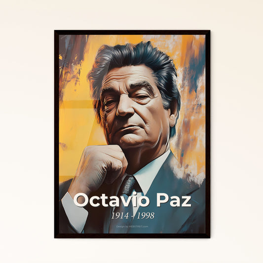 Portrait of Octavio Paz, 1914 - 1998. Impressionistic painting of a man in a suit and tie.