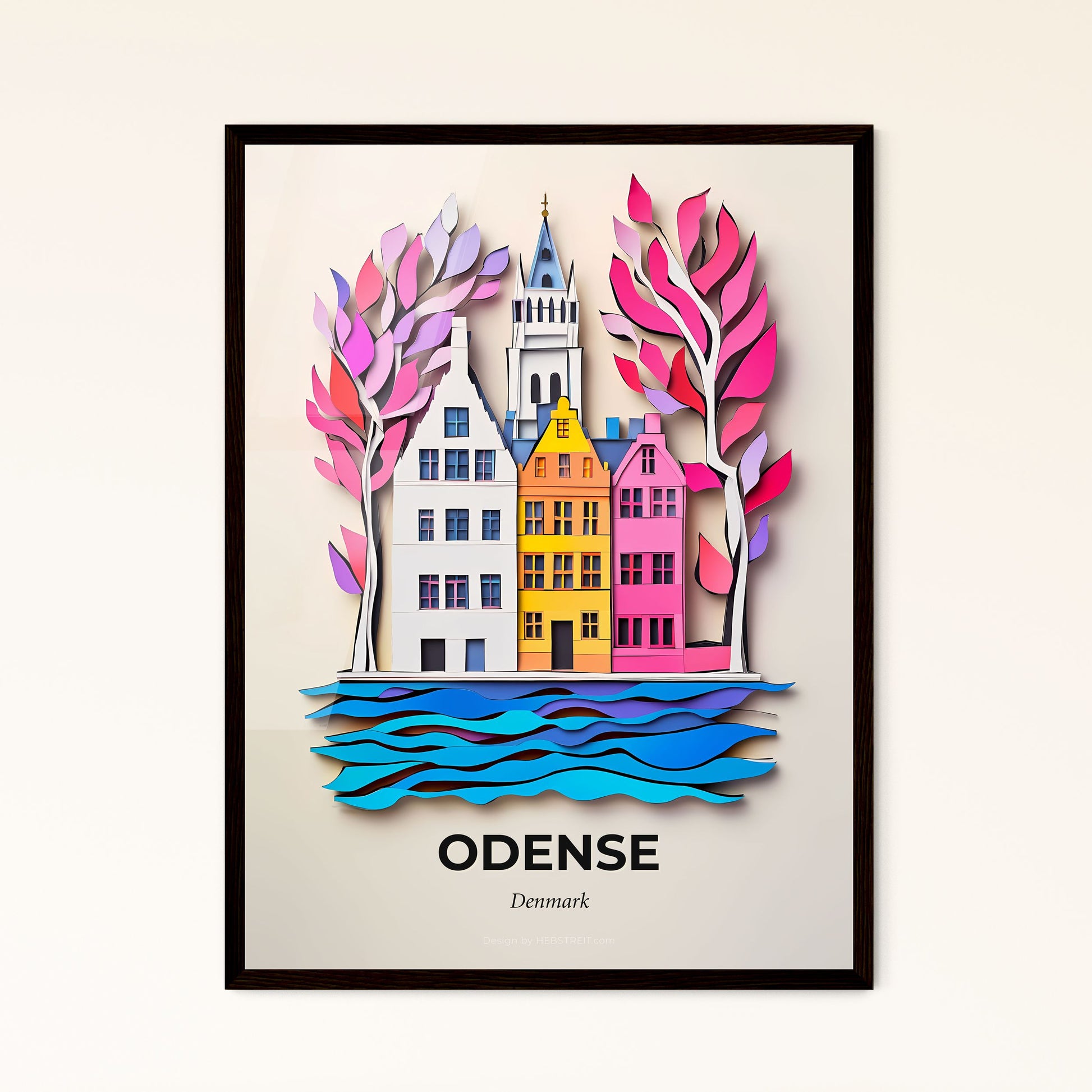 Vivid Odense, Denmark - a paper cut of a city with a church and trees