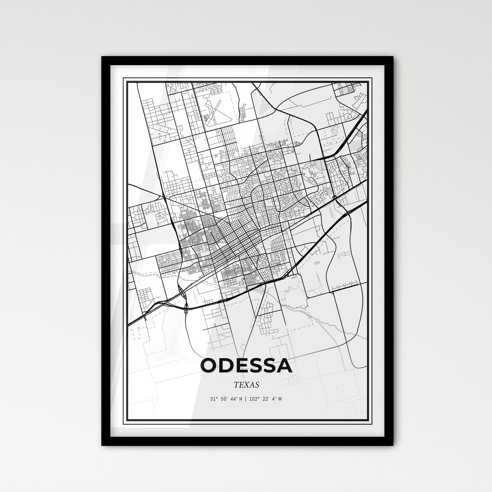 Odessa Texas - Scandinavian Style City Map for Modern Home Decor