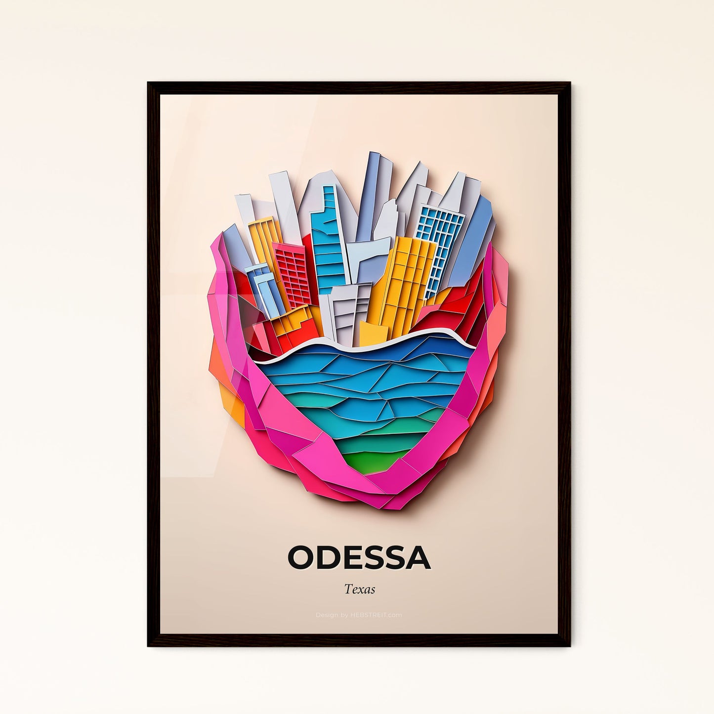 Vivid Odessa, Texas - a paper cut of a city with a river