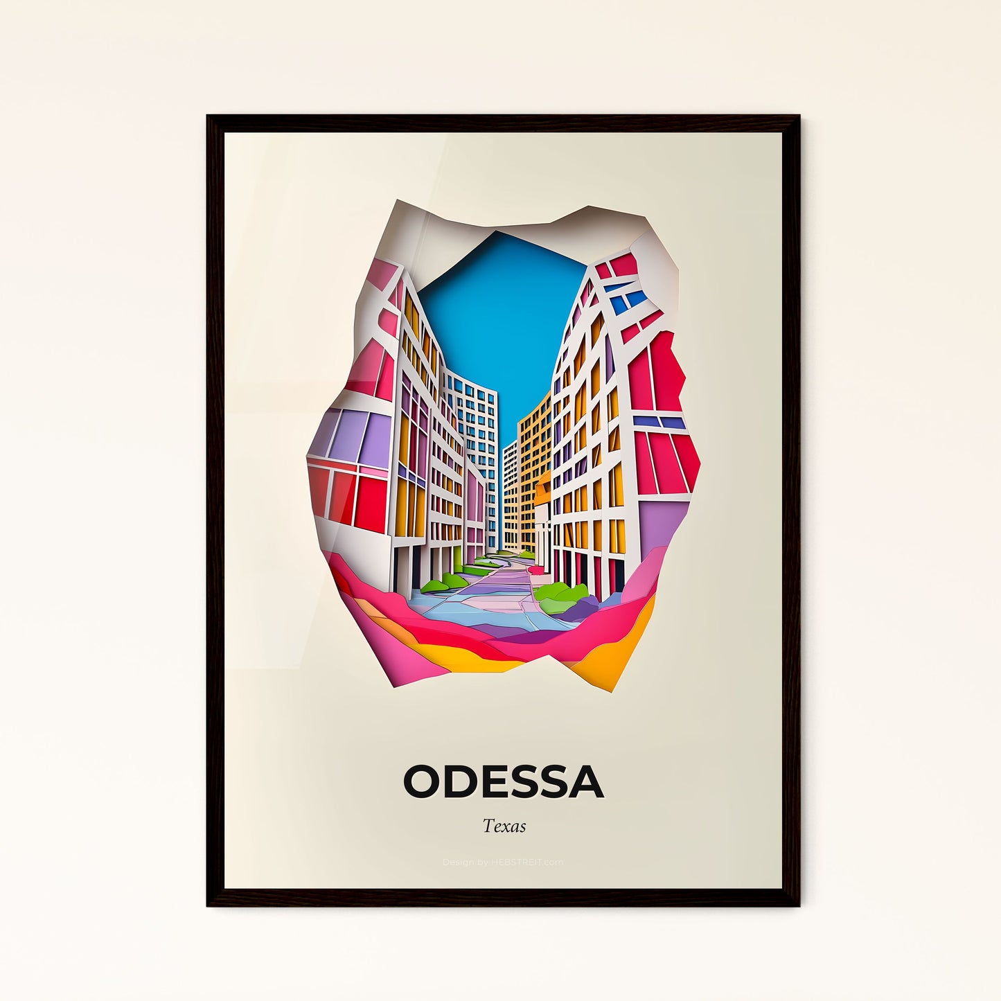 Vivid Odessa, Texas - a paper cut of a city with a rainbow colored street